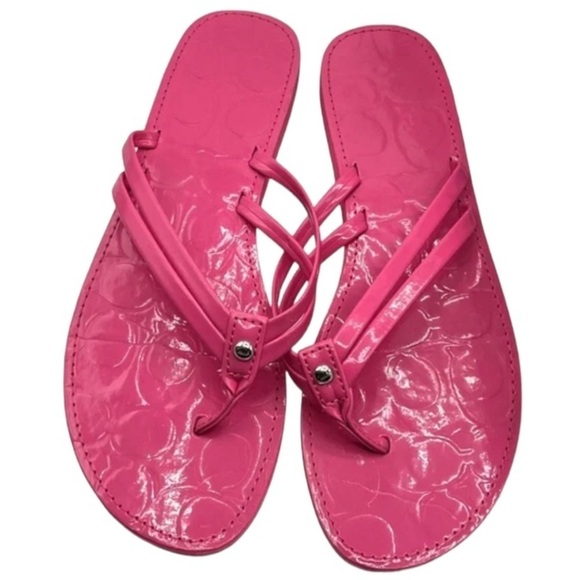 COACH Juney Pink Sz 8 Patent Leather Flip Flops - Picture 2 of 6